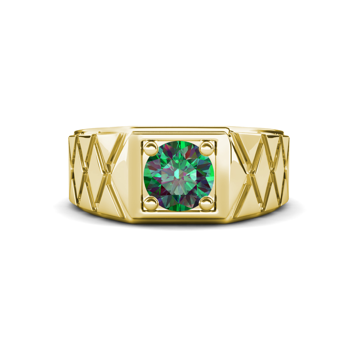 Jabari 1.00 ct Lab Created Alexandrite (6.50 mm) Criss Cross Design Shank Solitaire Men Band (9.5 mm) 